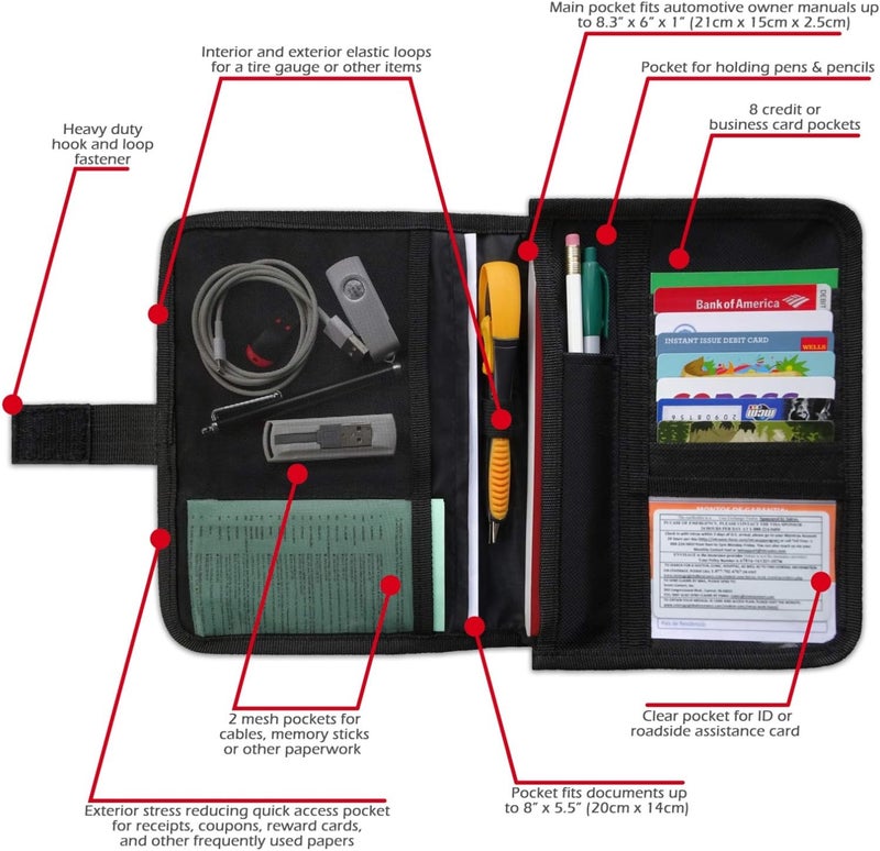 PlusXpres Glove Box Compartment Organizer - Car Document Holder - Owner Manual Case Pouch - Vehicle Storage Wallet for Registration & Insurance Card - Premium Auto Paperwork Holder - Log Book included - Black - Image 3
